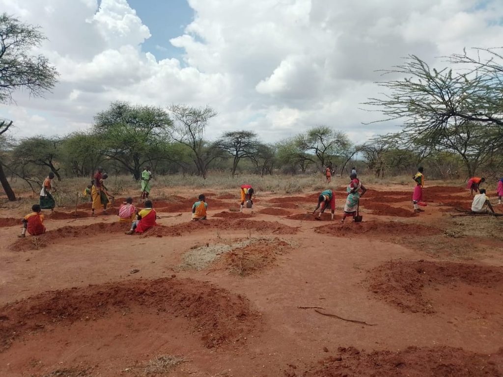Community women participating in grassland restoration project